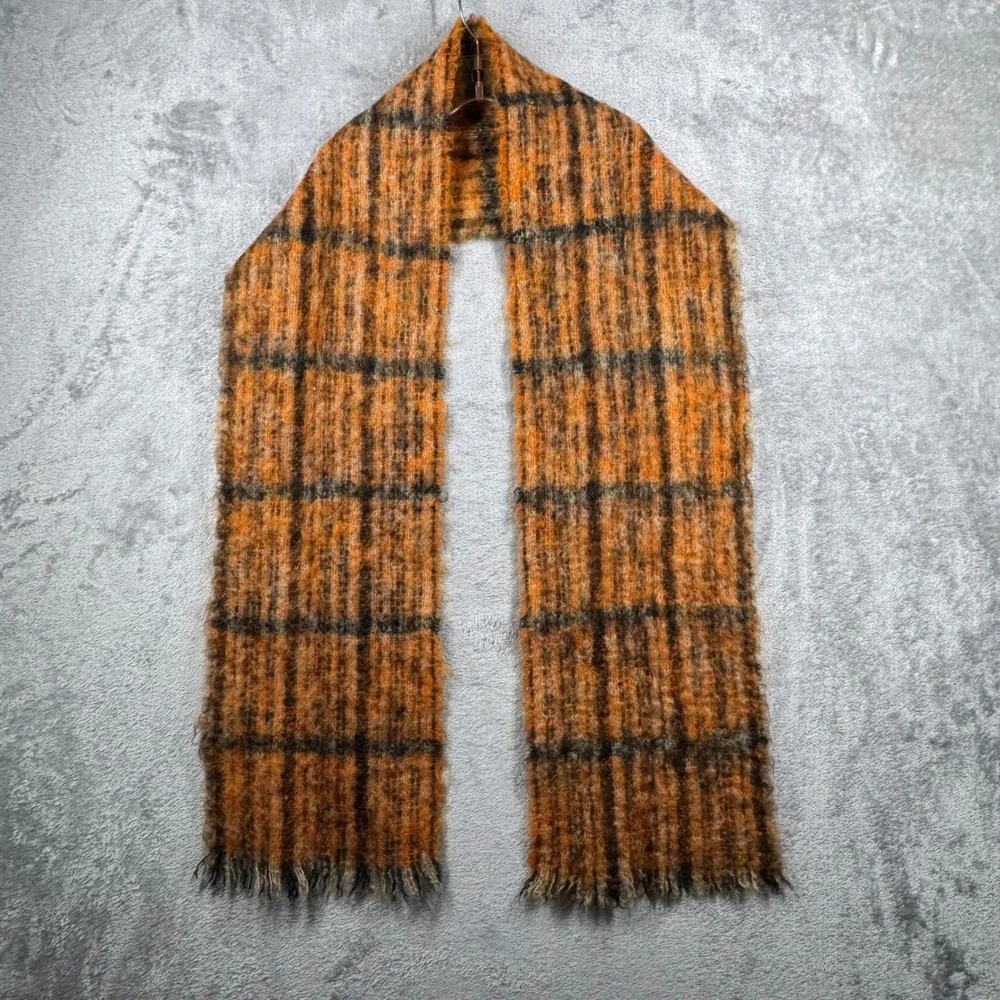 Hemmings Vintage Irish Plaid Scarf Mohair Wool‎ Orange Grunge Layer Cozy Warm